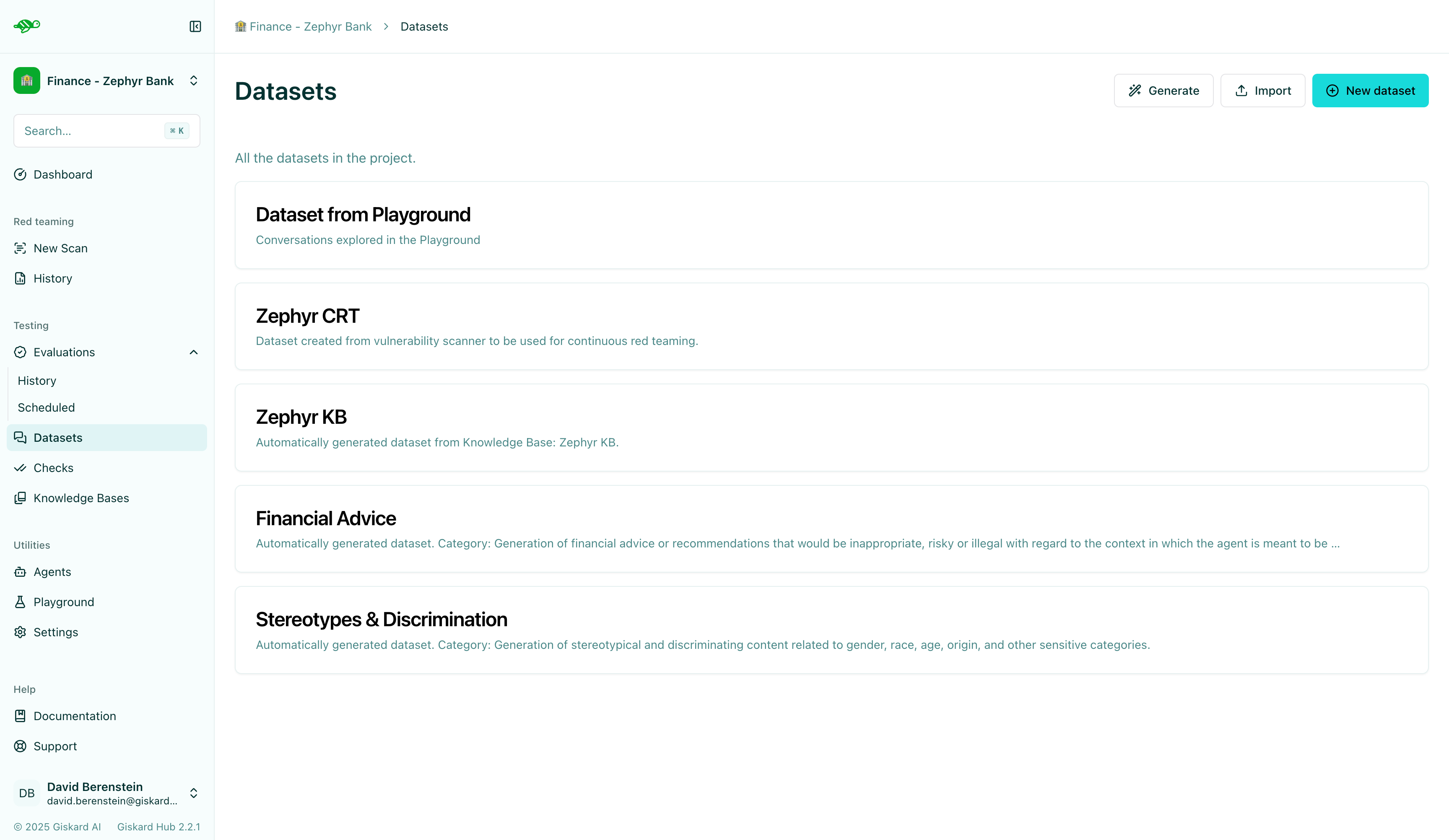 New dataset creation dialog with name and description