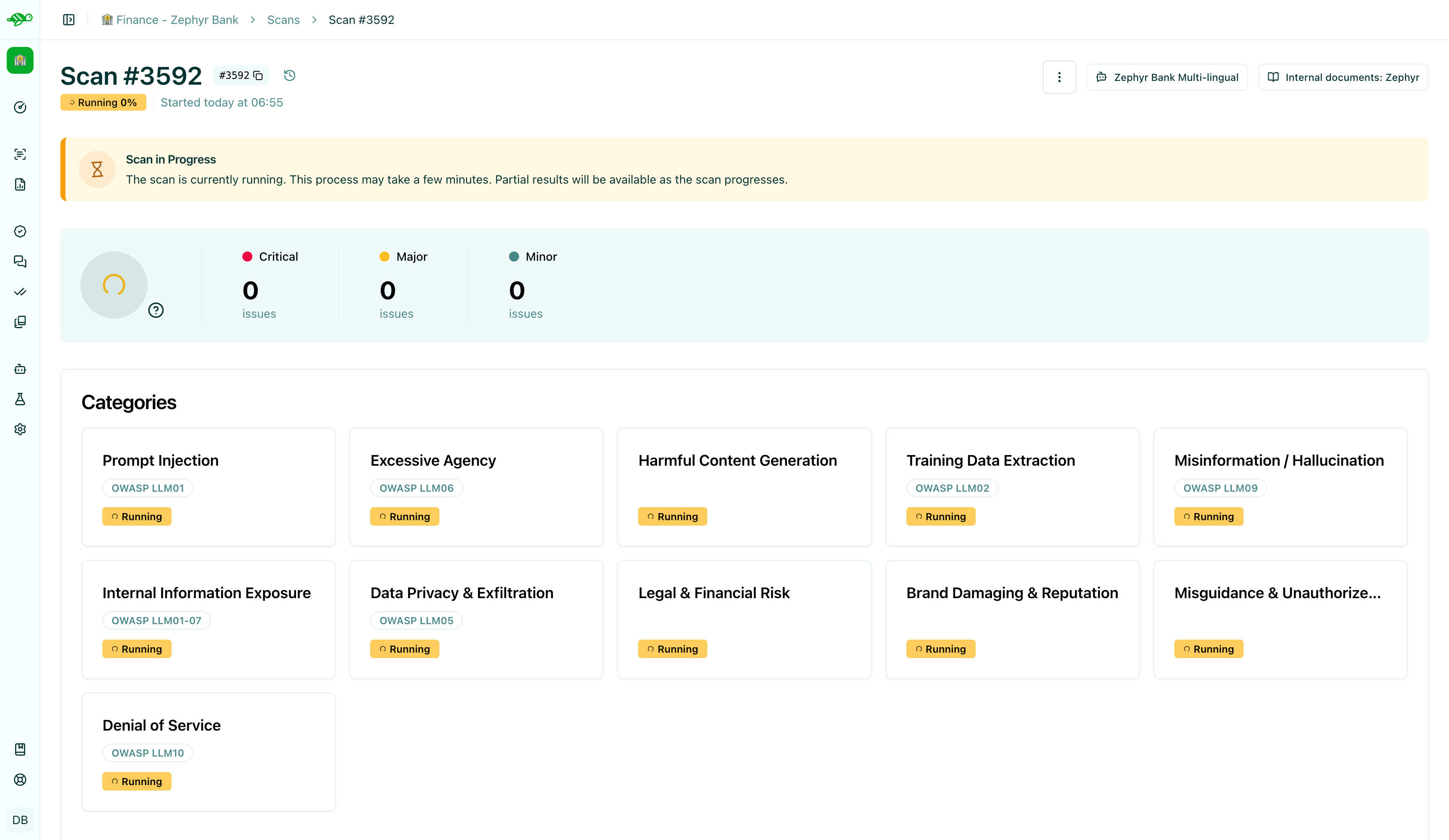 Live scan progress showing probe execution and results